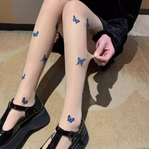 Collants Transparents À Imprimé Papillon Pour Femmes,Collants Noirs Sexy,Bas Fins Et Hauts,Lolita,Vintage,Filles,Été,Y2k