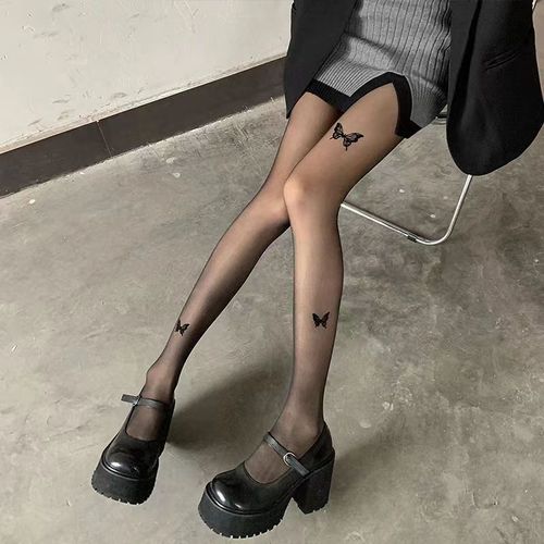 Collants Transparents À Imprimé Papillon Pour Femmes,Collants Noirs Sexy,Bas Fins Et Hauts,Lolita,Vintage,Filles,Été,Y2k