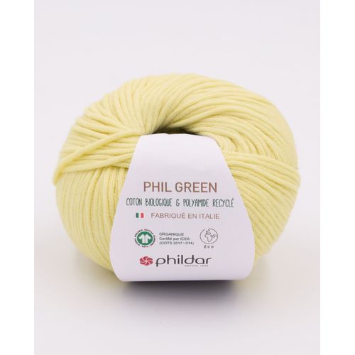 Phildar - Pelote De Laine Phil Green De 50g - Laine À Tricoter - 70% Coton,30% Polyamide - Aiguille N°5 - Couleur Zeste