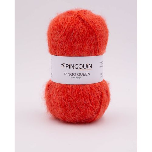 Pingouin - Pelote De Laine Pingo Queen De 100g - Laine À Tricoter - 90% Acrylique,10% Alpaga - Aiguille N°5 - Couleur Rouge Orange