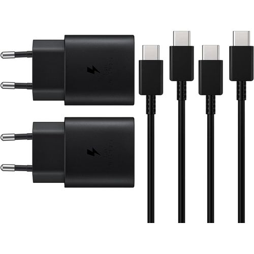 Noir 2 Pack 25w Chargeur Rapide Pour Samsung Galaxy S24 S23 S22 S21 S20 S10 A14 A23 A34 A54 A53 Z Fold Flip 4/5, Tablette S8 Charge Rapide, Bloc Usb C Adaptateur Secteur Prise Avec Cable Type C (Noir
