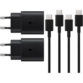 Noir 2 Pack 25w Chargeur Rapide Pour Samsung Galaxy S24 S23 S22 S21 S20 S10 A14 A23 A34 A54 A53 Z Fold Flip 4/5, Tablette S8 Charge Rapide, Bloc Usb C Adaptateur Secteur Prise Avec Cable Type C (Noir