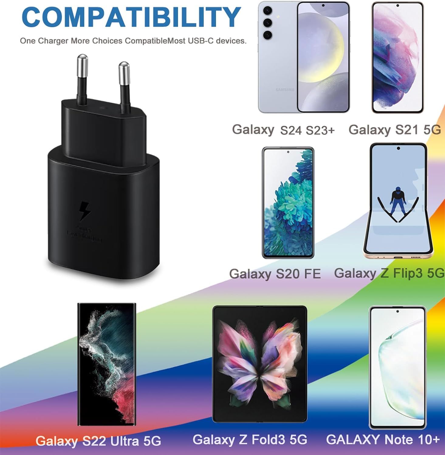 Noir 25w Chargeur Rapide Pour Samsung Galaxy S24 S23 S22 S21... - 6