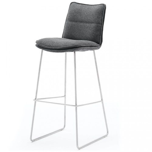 Lot De 2 Chaises De Bar Design Halsou Tissu Anthracite Et Pieds Acier Brossé