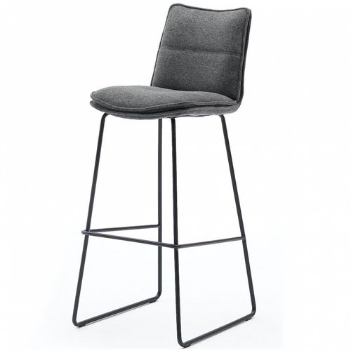 Lot De 2 Chaises De Bar Design Halsou Tissu Anthracite Et Pieds Métal Laqué Noir