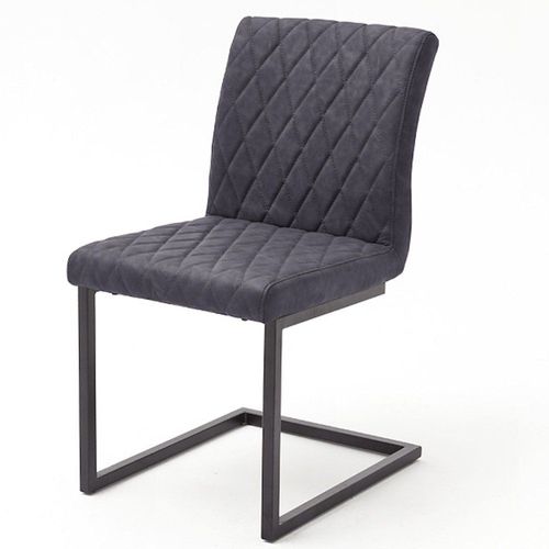 Lot De 4 Chaises Kerry Tissu Gris Couture Diamant Avec Piètement Tube Carré Métal Noir Mat