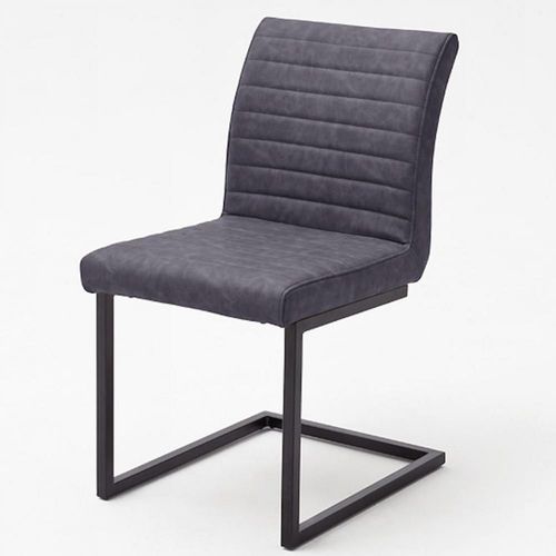 Lot De 4 Chaises Kerry Tissu Gris Couture Horizontale Avec Piètement Tube Carré Métal Noir Mat