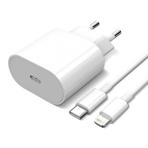 Chargeur Secteur Usb-C 20w + Câble Lightning Power Delivery Original Apple Blanc