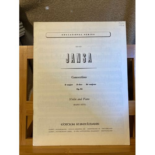 Jansa Concertino En Ré Majeur Op. 54 Partition Violon Piano Ed. Kunzelmann Sitt