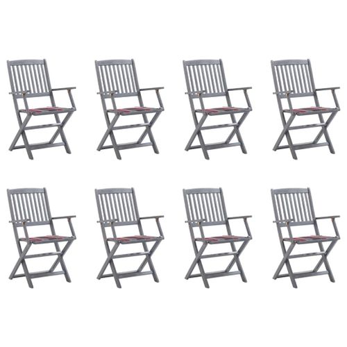 Vidaxl Chaises Pliables D'extérieur 8 Pcs Avec Coussins Bois D'acacia