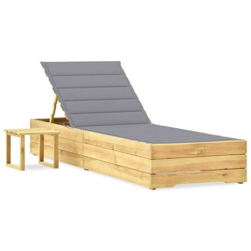 Vidaxl Chaise Longue De Jardin Avec Table Et Coussin Pin Imprégné