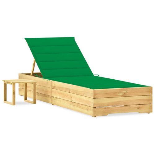 Vidaxl Chaise Longue De Jardin Avec Table Et Coussin Pin Imprégné