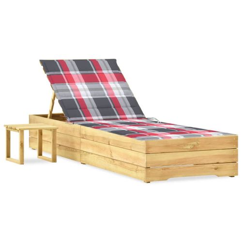 Vidaxl Chaise Longue De Jardin Avec Table Et Coussin Pin Imprégné