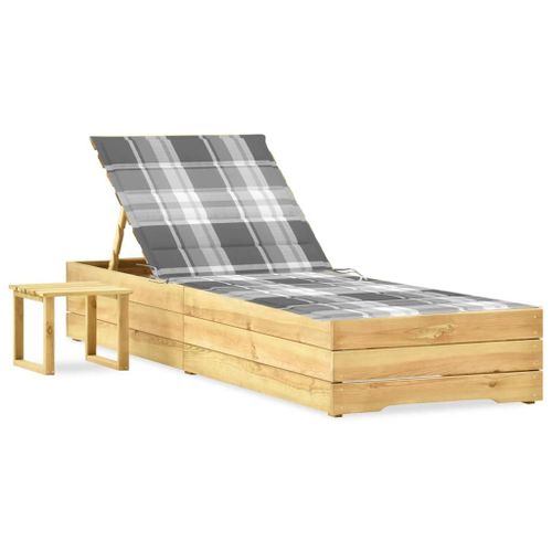 Vidaxl Chaise Longue De Jardin Avec Table Et Coussin Pin Imprégné