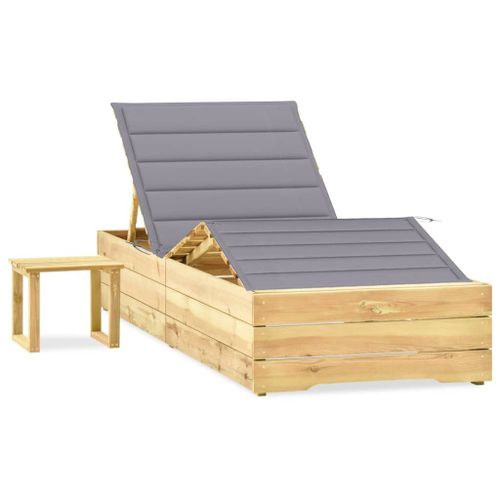 Vidaxl Chaise Longue De Jardin Avec Table Et Coussin Pin Imprégné