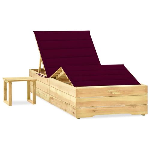 Vidaxl Chaise Longue De Jardin Avec Table Et Coussin Pin Imprégné