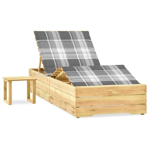 Vidaxl Chaise Longue De Jardin Avec Table Et Coussin Pin Imprégné