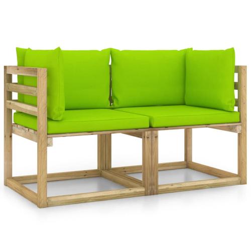 Vidaxl Canapés D'angle De Jardin 2pcs Et Coussins Pin Imprégné De Vert