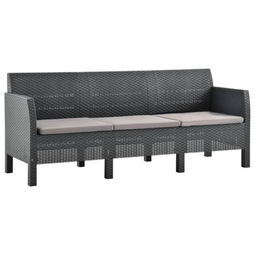 Vidaxl Canapé À 3 Places De Jardin Avec Coussins Anthracite Pp Rotin