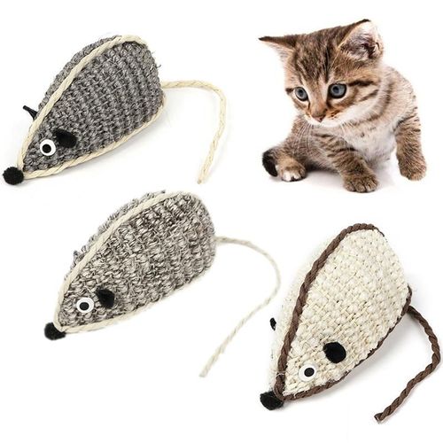 Jouets Interactifs Souris En Sisal, 3 Pièces, Noir Et Blanc, Pour Chat, Chaton Bo920