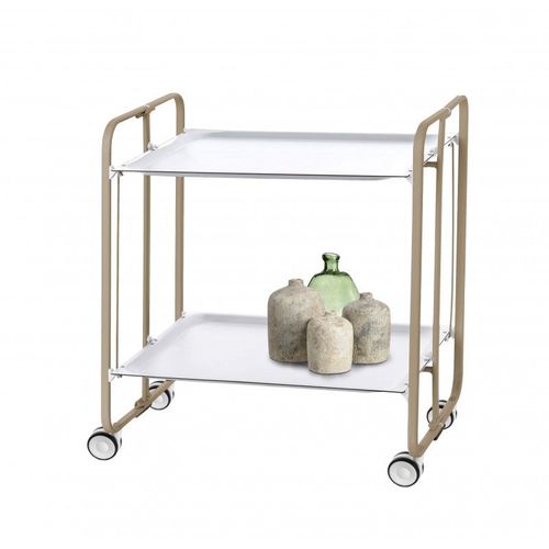 Don Hierro - Table Roulante Pliante Bauhaus Châssis Couleur Sable, 2 Plateaux-Blanc