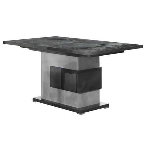 Hoffman - Table De Repas Allongeable À Pied Central Gris Aspect Pierre