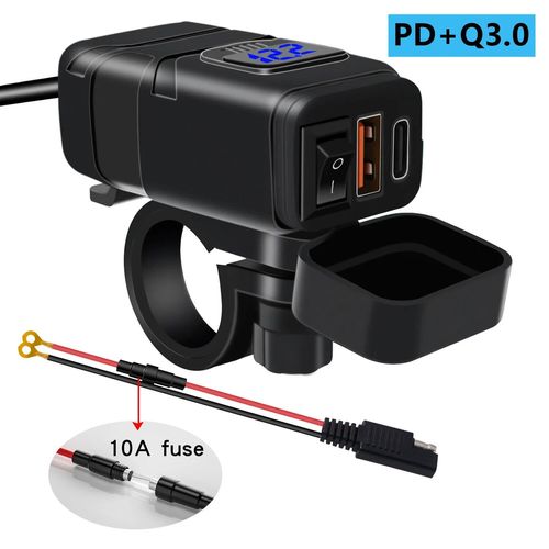 Chargeur Cellulaire Rapide Usb Pour Moto,Port De Type C Étanche,Connecteur De Prise Avec Voltmètre Mobile Cellulaire Numérique Pour Vélo Et Moto - Type Blue