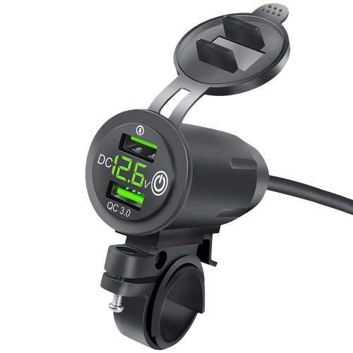 Dc 12v-24v Double Usb Moto Guidon Adaptateur Chargeur Qc 3.0 Rapide Usb Chargeur Prise D'alimentation Pour Iphone Samsung Huawei - Type Green