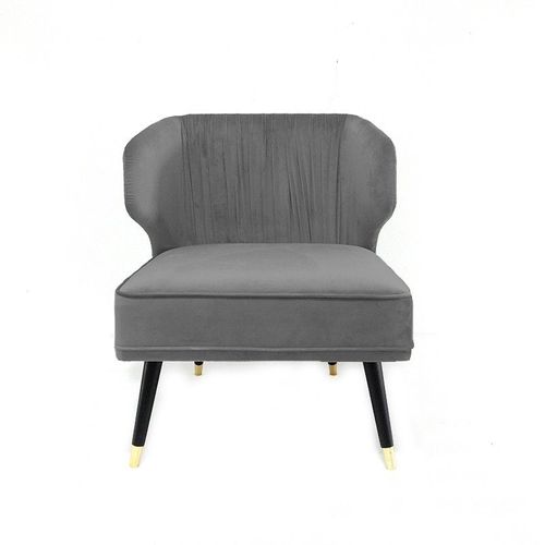 Fauteuil Crapaud Velours Plissé Pied Effet Laiton Daroco - Velours Gris