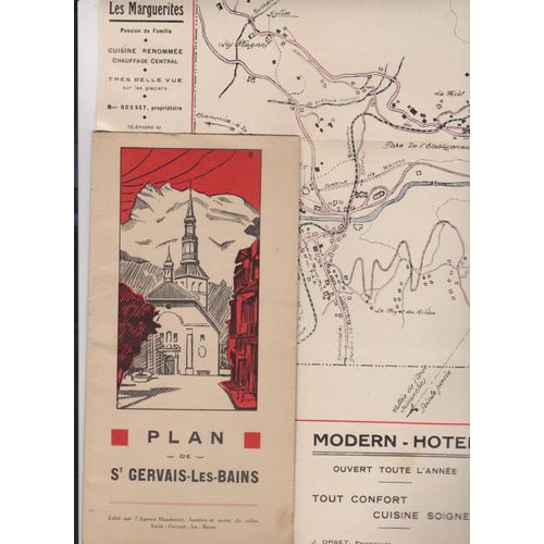 Plan Dessiné Dépliant De Saint-Gervais-Les-Bains - "1920" - Édition Maudamez - 46x55 Cm - Échelle 1/1000e - Cures Thermales Et Climatiques -
