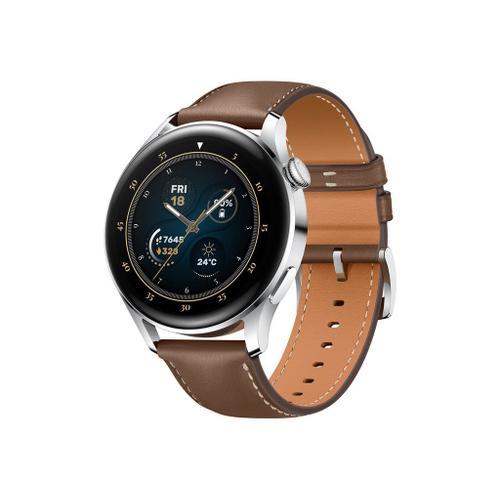 Huawei Watch 3 - Classic Edition - 46 Mm - Acier Inoxydable - Montre Connectée Avec Bracelet - Cuir - Brun - Affichage 1.43" - 16 Go - Wi-Fi, Lte, Nfc, Bluetooth - 4g - 54 G