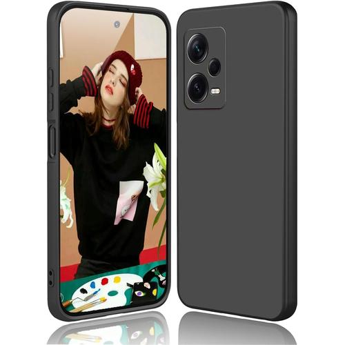 Coque Pour Xiaomi Redmi Note 12 5g / Poco X5 5g - Liquide Silicone Étui Avec Doublure En Microfibre Anti-Rayures Mince Souple Tpu Housse Antichoc Protection Case Cover, Noir