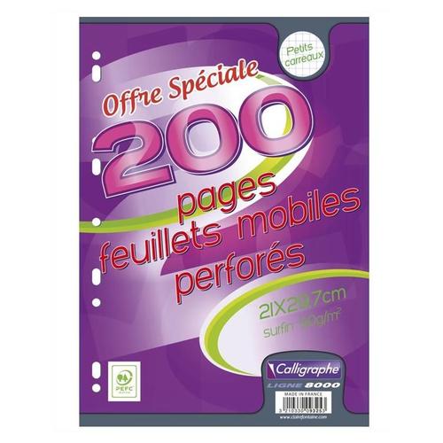 Calligraphe Paquet 100 Feuillets Mobile 21x29,7 Cm 200 Pages Perforées Petits Carreaux 90g