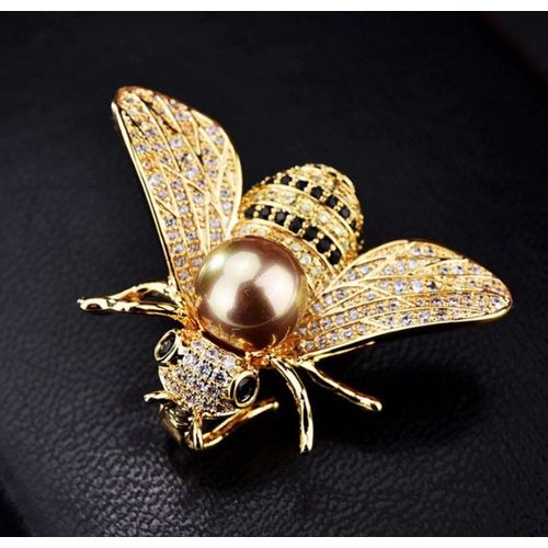 Broche Abeille Or Crystal Noir Et Blanc Top Qualité Insectes Pour Femme Veste Robe Tendance Délicate Abeille Strass Haute Couture Bijoux Cadeau Femme Enfant Fille Accessoire Mode Retro 4cm - Neuf - E