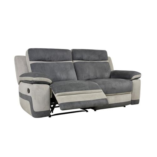 Canapé 3 Places Relax Manuel En Microfibre Anthracite Et Bandes Gris Clair Talca