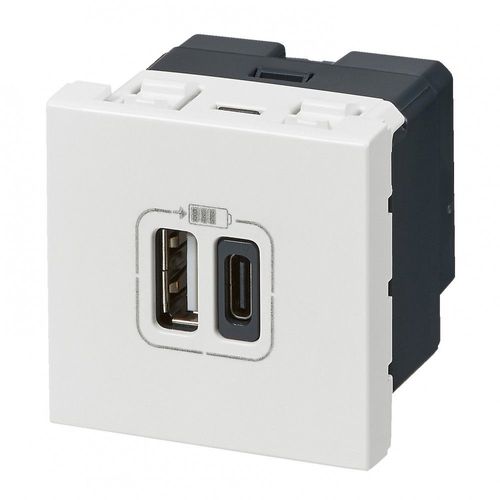 Prise double avec USB C et A, LEGRAND Mosaic, blanc