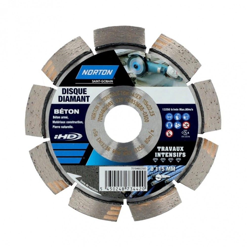 Disque diamant intensif segmenté pour matériaux de construction NORTON,Diam115mm