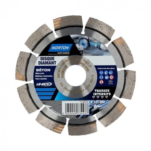 Disque diamant intensif segmenté pour matériaux de construction NORTON,Diam125mm