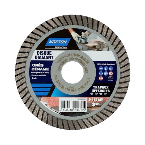 Disque diamant intensif turbo pour grès NORTON, Diam.115 mm