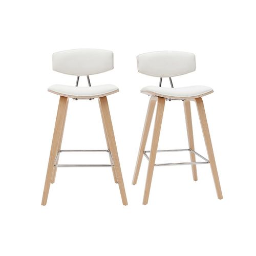 Tabourets De Bar Design Blanc Et Bois Clair H69 Cm (Lot De 2) Vasco