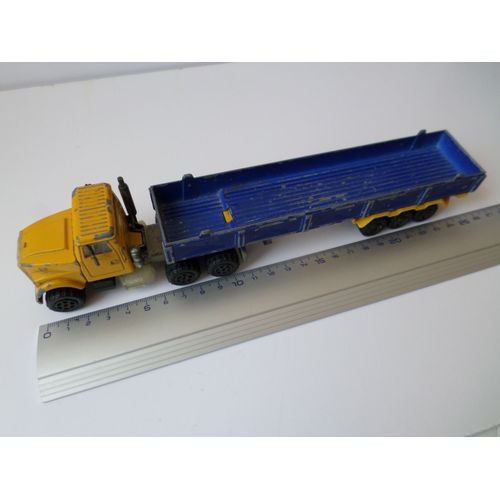 Semi Remorque Jaune Avec Remorque Plateau Bleu-Majorette