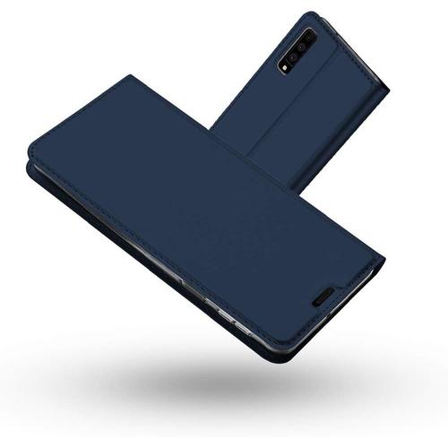 Coque Samsung Galaxy A7 2018,Ultra Mince En Cuir Pu Premium Housse À Rabat Portefeuille Étui De Protection Bumper Folio À Clapet Avec Fermoir Magnétique Pour Samsung Galaxy A7 2018 Bleu