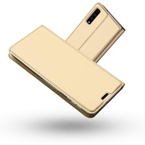 Coque Samsung Galaxy A7 2018,Ultra Mince En Cuir Pu Premium Housse À Rabat Portefeuille Étui De Protection Bumper Folio À Clapet Avec Fermoir Magnétique Pour Samsung Galaxy A7 2018 Or