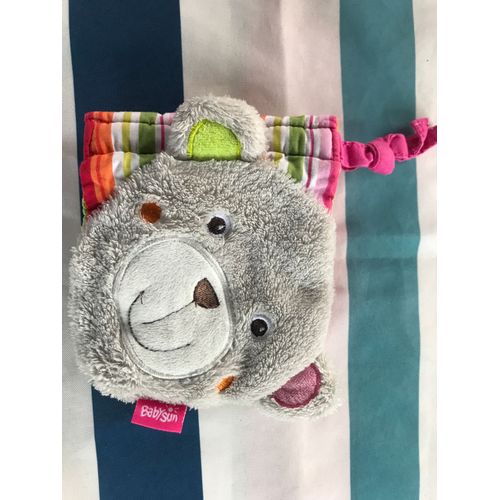 Livre Doudou Tête D Ours En Tissus Matières Et Effets Différents - Babysun - Pour L Éveil Des Tout Petits - 10 Cm De Côté -