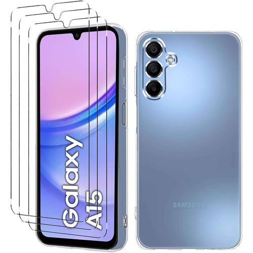 Coque Samsung Galaxy A15 4g / 5g Coque Samsung A15 4g / 5g Avec 3 Pièces Film Verre Trempé Souple Silicone Tpu Antichoc Case Pour Samsung Galaxy A15 Transparent