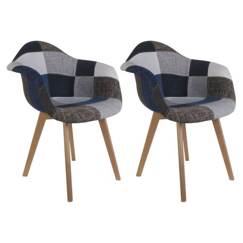 Damas - Lot De 2 Fauteuils Patchwork Bleu Et Gris