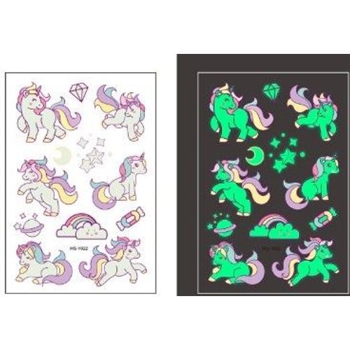Lot De 12 Autocollants - Tatouage Lumineux Pour Enfants, Faux Tatouages Temporaires, Décoration Bras Et Jambes, Art Corporel Pour Enfants Brille La Nuit Phosphorescent Thème Mon Petit Poney Licorne 