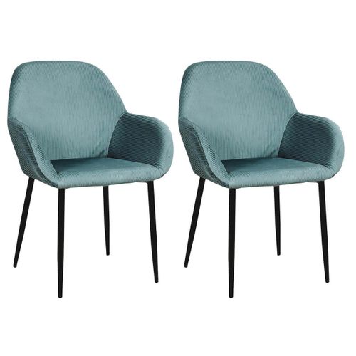 Alessia - Lot De 2 Fauteuils Velours Côtelé Bleu Canard