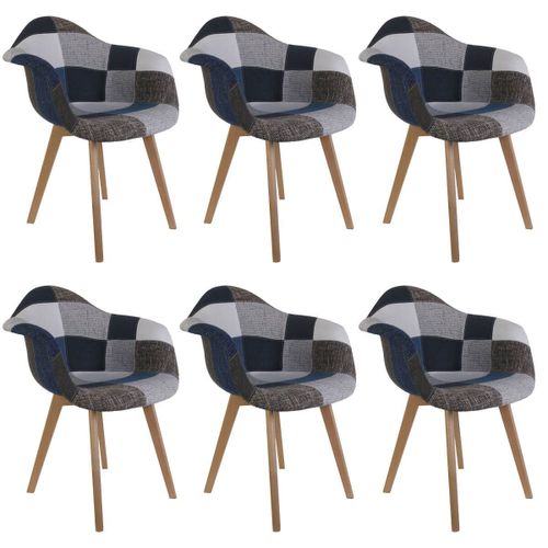 Damas - Lot De 6 Fauteuils Patchwork Bleu Et Gris