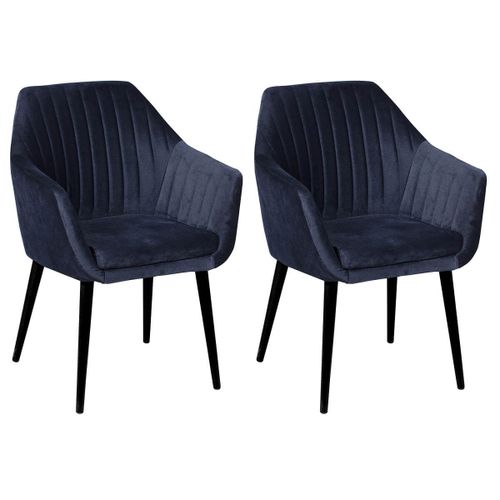 Heta - Lot De 2 Fauteuils Bleu Nuit Piètement Noir